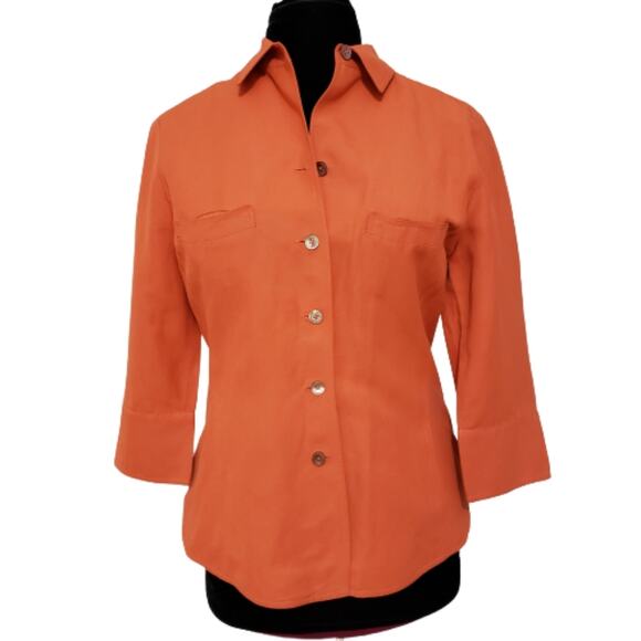 linda allard by ellen tracy Tops - Linda Allard by Ellen Tracy Lined 3/4 Sleeve Collared Linen Blouse Size 6